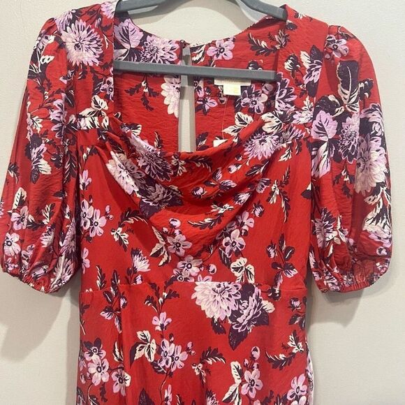 Anthropologie Maeve red floral puff sleeve maxi dress size 4 NWT - Picture 8 of 15